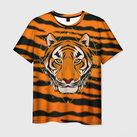 Мужская футболка 3D с принтом Тигр настоящий хищник в Санкт-Петербурге, 100% полиэфир | прямой крой, круглый вырез горловины, длина до линии бедер | Тематика изображения на принте: tiger | восточный тигр | год тигра | кошка | тигр | тигренок | хищник