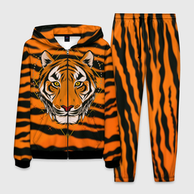 Мужской костюм 3D с принтом Тигр настоящий хищник в Курске, 100% полиэстер | Манжеты и пояс оформлены тканевой резинкой, двухслойный капюшон со шнурком для регулировки, карманы спереди | Тематика изображения на принте: tiger | восточный тигр | год тигра | кошка | тигр | тигренок | хищник