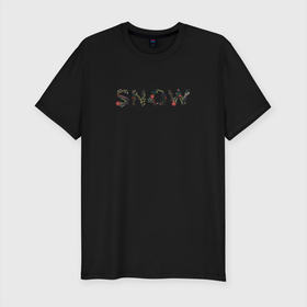 Мужская футболка хлопок Slim с принтом Snow (Ель) в Петрозаводске, 92% хлопок, 8% лайкра | приталенный силуэт, круглый вырез ворота, длина до линии бедра, короткий рукав | snow | елка | ель | завитки | новый год | слово