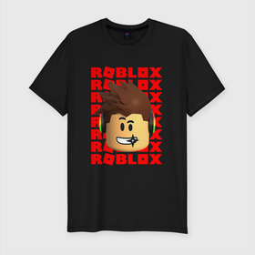 Мужская футболка хлопок Slim с принтом ROBLOX RED LOGO LEGO FACE , 92% хлопок, 8% лайкра | приталенный силуэт, круглый вырез ворота, длина до линии бедра, короткий рукав | game | gamer | logo | minecraft | roblox | simulator | игра | конструктор | лого | майнкрафт | симулятор | строительство | фигура