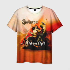 Мужская футболка 3D с принтом Fist for Fight   Sabaton в Санкт-Петербурге, 100% полиэфир | прямой крой, круглый вырез горловины, длина до линии бедер | band | battles | bismarck | joachim broden | knightly armor | latin boot | panzerkamp | rock | sabaton | war | атака мертвецов | бисмарк | войны | йоаким броден | латный ботинок | метал | ночные ведьмы | пауэр | рок группа | рыцарские дос
