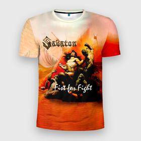 Мужская футболка 3D Slim с принтом Fist for Fight   Sabaton в Санкт-Петербурге, 100% полиэстер с улучшенными характеристиками | приталенный силуэт, круглая горловина, широкие плечи, сужается к линии бедра | band | battles | bismarck | joachim broden | knightly armor | latin boot | panzerkamp | rock | sabaton | war | атака мертвецов | бисмарк | войны | йоаким броден | латный ботинок | метал | ночные ведьмы | пауэр | рок группа | рыцарские дос