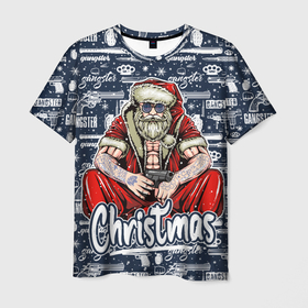 Мужская футболка 3D с принтом Гангстер Санта Клаус   Santa Claus Gangster в Санкт-Петербурге, 100% полиэфир | прямой крой, круглый вырез горловины, длина до линии бедер | christmas | бита | гангстер | дед мороз | кастет | новый год | нож | оружие | пистолет | рождество | санта | снежинка