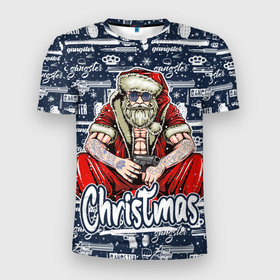 Мужская футболка 3D спортивная с принтом Гангстер Санта Клаус   Santa Claus Gangster в Белгороде, 100% полиэстер с улучшенными характеристиками | приталенный силуэт, круглая горловина, широкие плечи, сужается к линии бедра | christmas | бита | гангстер | дед мороз | кастет | новый год | нож | оружие | пистолет | рождество | санта | снежинка