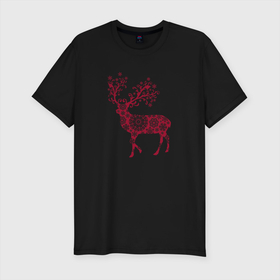 Мужская футболка хлопок Slim с принтом Снежный Олень в Тюмени, 92% хлопок, 8% лайкра | приталенный силуэт, круглый вырез ворота, длина до линии бедра, короткий рукав | волшебный олень | животное | новый год | олень | снежинки | снежный олень