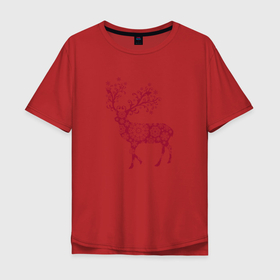 Мужская футболка хлопок Oversize с принтом Снежный Олень в Тюмени, 100% хлопок | свободный крой, круглый ворот, “спинка” длиннее передней части | волшебный олень | животное | новый год | олень | снежинки | снежный олень