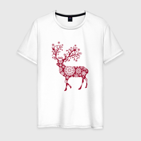 Мужская футболка хлопок с принтом Снежный Олень в Курске, 100% хлопок | прямой крой, круглый вырез горловины, длина до линии бедер, слегка спущенное плечо. | волшебный олень | животное | новый год | олень | снежинки | снежный олень