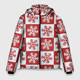 Мужская зимняя куртка 3D с принтом Шахматные Снежинки в Екатеринбурге, верх — 100% полиэстер; подкладка — 100% полиэстер; утеплитель — 100% полиэстер | длина ниже бедра, свободный силуэт Оверсайз. Есть воротник-стойка, отстегивающийся капюшон и ветрозащитная планка. 

Боковые карманы с листочкой на кнопках и внутренний карман на молнии. | зима | новогоднее настроение | новый год | снежинки | шахматные снежинки | шахматы