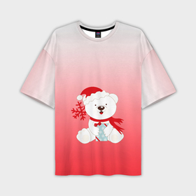 Мужская футболка OVERSIZE 3D с принтом Белый мишка с подарком в Белгороде,  |  | Тематика изображения на принте: белый мишка | градиент | зима | коробочка | медведь | милота | нейтральный | новый год | подарок | полярный мишка | рисунок | снежинка | сюрприз | шапочка