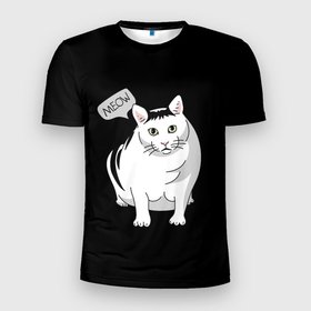 Мужская футболка 3D Slim с принтом КОТ БЕНДЕР (МЕМ) в Белгороде, 100% полиэстер с улучшенными характеристиками | приталенный силуэт, круглая горловина, широкие плечи, сужается к линии бедра | Тематика изображения на принте: bender | cat | meme | memes | meow | бендер | кот | кошка | мем | мемы | мяй | толстый