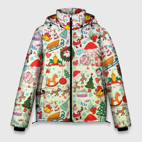 Мужская зимняя куртка 3D с принтом Самый новогодний принт в Новосибирске, верх — 100% полиэстер; подкладка — 100% полиэстер; утеплитель — 100% полиэстер | длина ниже бедра, свободный силуэт Оверсайз. Есть воротник-стойка, отстегивающийся капюшон и ветрозащитная планка. 

Боковые карманы с листочкой на кнопках и внутренний карман на молнии. | Тематика изображения на принте: 2022 | веселенький | градиент | дед мороз | декабрь | для семьи | зима | новогодний принт | новый год | подарок | праздники | рождество | санки | снежинка | узор | универсальный | шаблон | январь