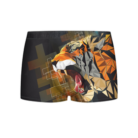 Мужские трусы 3D с принтом Тигр в гневе в Курске, 50% хлопок, 50% полиэстер | классическая посадка, на поясе мягкая тканевая резинка | 2022 | гнев | год тигра | кресты | мозаика | настроение | тигр | хищник