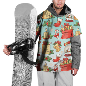 Накидка на куртку 3D с принтом Рождественский узорный принт в Курске, 100% полиэстер |  | градиент | классика | новый год | остролистник | подарок | праздник | рождество | свеча | узорный принт