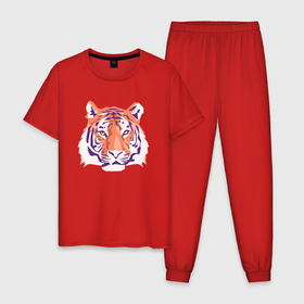Мужская пижама хлопок с принтом Тигра оранжевый в Новосибирске, 100% хлопок | брюки и футболка прямого кроя, без карманов, на брюках мягкая резинка на поясе и по низу штанин
 | 2022 | blue water tiger | год тигра | дедмороз | ёлка | кошка | новыйгод | полосатый год | синий тигр | тигриный новый год | черный тигра