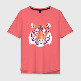 Мужская футболка хлопок Oversize с принтом Тигра оранжевый в Екатеринбурге, 100% хлопок | свободный крой, круглый ворот, “спинка” длиннее передней части | 2022 | blue water tiger | год тигра | дедмороз | ёлка | кошка | новыйгод | полосатый год | синий тигр | тигриный новый год | черный тигра