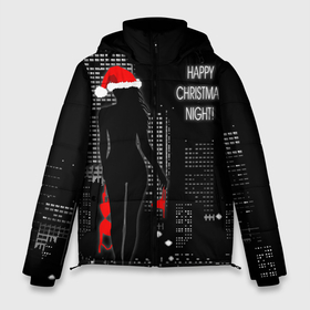 Мужская зимняя куртка 3D с принтом Happy Christmas Night в Белгороде, верх — 100% полиэстер; подкладка — 100% полиэстер; утеплитель — 100% полиэстер | длина ниже бедра, свободный силуэт Оверсайз. Есть воротник-стойка, отстегивающийся капюшон и ветрозащитная планка. 

Боковые карманы с листочкой на кнопках и внутренний карман на молнии. | Тематика изображения на принте: christmas | happy christmas night | naked snow maiden | new year | night city | silhouette | новый год | ночной город | рождество | силуэт