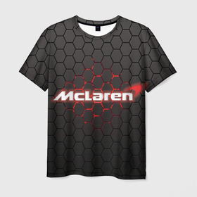Мужская футболка 3D с принтом McLaren carbon theme в Екатеринбурге, 100% полиэфир | прямой крой, круглый вырез горловины, длина до линии бедер | Тематика изображения на принте: f1 | formula 1 | mclaren | авто | гонки | макларен | формула 1