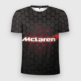 Мужская футболка 3D Slim с принтом McLaren carbon theme , 100% полиэстер с улучшенными характеристиками | приталенный силуэт, круглая горловина, широкие плечи, сужается к линии бедра | f1 | formula 1 | mclaren | авто | гонки | макларен | формула 1