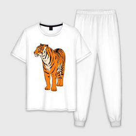 Мужская пижама хлопок с принтом Гордый независимый тигр , 100% хлопок | брюки и футболка прямого кроя, без карманов, на брюках мягкая резинка на поясе и по низу штанин
 | eyes | paws | skin | tail | tiger | глаза | лапы | тигр | хвост