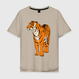 Мужская футболка хлопок Oversize с принтом Гордый независимый тигр в Санкт-Петербурге, 100% хлопок | свободный крой, круглый ворот, “спинка” длиннее передней части | eyes | paws | skin | tail | tiger | глаза | лапы | тигр | хвост