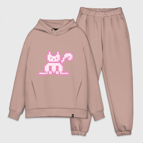 Мужской костюм хлопок OVERSIZE с принтом Розовый пиксельный кот (Pink pixel cat) в Екатеринбурге,  |  | anime | cat | pink | pixel | pixel art | аниме | кот | писель | писель арт | розовый