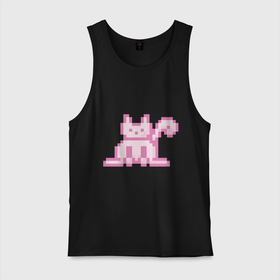 Мужская майка хлопок с принтом Розовый пиксельный кот (Pink pixel cat) , 100% хлопок |  | anime | cat | pink | pixel | pixel art | аниме | кот | писель | писель арт | розовый