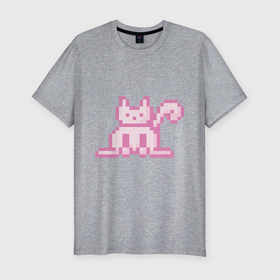 Мужская футболка хлопок Slim с принтом Розовый пиксельный кот (Pink pixel cat) в Екатеринбурге, 92% хлопок, 8% лайкра | приталенный силуэт, круглый вырез ворота, длина до линии бедра, короткий рукав | Тематика изображения на принте: anime | cat | pink | pixel | pixel art | аниме | кот | писель | писель арт | розовый