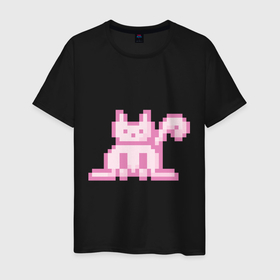 Мужская футболка хлопок с принтом Розовый пиксельный кот (Pink pixel cat) в Белгороде, 100% хлопок | прямой крой, круглый вырез горловины, длина до линии бедер, слегка спущенное плечо. | anime | cat | pink | pixel | pixel art | аниме | кот | писель | писель арт | розовый