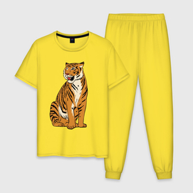 Мужская пижама хлопок с принтом Дерзкая независимая тигрица в Новосибирске, 100% хлопок | брюки и футболка прямого кроя, без карманов, на брюках мягкая резинка на поясе и по низу штанин
 | eyes | paws | skin | tail | tiger | tigress | глаза | лапы | тигр | тигрица | хвост
