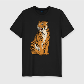Мужская футболка хлопок Slim с принтом Дерзкая независимая тигрица в Новосибирске, 92% хлопок, 8% лайкра | приталенный силуэт, круглый вырез ворота, длина до линии бедра, короткий рукав | eyes | paws | skin | tail | tiger | tigress | глаза | лапы | тигр | тигрица | хвост