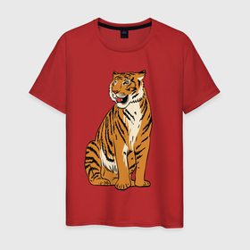 Мужская футболка хлопок с принтом Дерзкая независимая тигрица в Новосибирске, 100% хлопок | прямой крой, круглый вырез горловины, длина до линии бедер, слегка спущенное плечо. | eyes | paws | skin | tail | tiger | tigress | глаза | лапы | тигр | тигрица | хвост