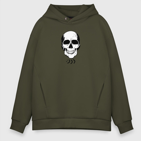 Мужское худи Oversize хлопок с принтом Smiling Skull в Кировске, френч-терри — 70% хлопок, 30% полиэстер. Мягкий теплый начес внутри —100% хлопок | боковые карманы, эластичные манжеты и нижняя кромка, капюшон на магнитной кнопке | Тематика изображения на принте: позитив | скелет | смайл | улыбка | череп