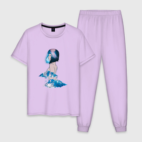Мужская пижама хлопок с принтом Nebula girl , 100% хлопок | брюки и футболка прямого кроя, без карманов, на брюках мягкая резинка на поясе и по низу штанин
 | Тематика изображения на принте: anime | clouds | girl | nebula | space | аниме | астрология | девушка | космос | облака
