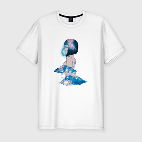 Мужская футболка хлопок Slim с принтом Nebula girl в Белгороде, 92% хлопок, 8% лайкра | приталенный силуэт, круглый вырез ворота, длина до линии бедра, короткий рукав | anime | clouds | girl | nebula | space | аниме | астрология | девушка | космос | облака