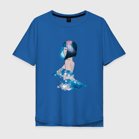 Мужская футболка хлопок Oversize с принтом Nebula girl в Белгороде, 100% хлопок | свободный крой, круглый ворот, “спинка” длиннее передней части | anime | clouds | girl | nebula | space | аниме | астрология | девушка | космос | облака