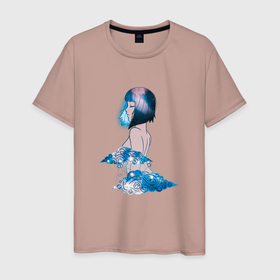 Мужская футболка хлопок с принтом Nebula girl в Екатеринбурге, 100% хлопок | прямой крой, круглый вырез горловины, длина до линии бедер, слегка спущенное плечо. | Тематика изображения на принте: anime | clouds | girl | nebula | space | аниме | астрология | девушка | космос | облака