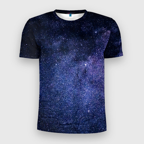 Мужская футболка 3D Slim с принтом Night sky в Курске, 100% полиэстер с улучшенными характеристиками | приталенный силуэт, круглая горловина, широкие плечи, сужается к линии бедра | звезды | космос | красивый | млечный путь | ночь | синий | темный