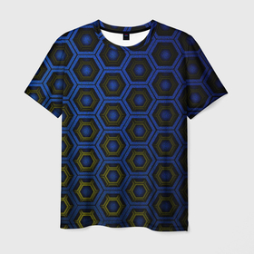 Мужская футболка 3D с принтом Ячейки памяти , 100% полиэфир | прямой крой, круглый вырез горловины, длина до линии бедер | сетка | симметрия | синий | текстура | узор