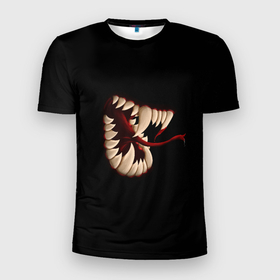 Мужская футболка 3D Slim с принтом Темнота внутри в Тюмени, 100% полиэстер с улучшенными характеристиками | приталенный силуэт, круглая горловина, широкие плечи, сужается к линии бедра | Тематика изображения на принте: зубы | монстр | пасть | темнота