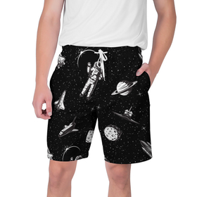 Мужские шорты 3D с принтом Космический вояж в Курске,  полиэстер 100% | прямой крой, два кармана без застежек по бокам. Мягкая трикотажная резинка на поясе, внутри которой широкие завязки. Длина чуть выше колен | астронавт | космический полет | космос | луна | ракета