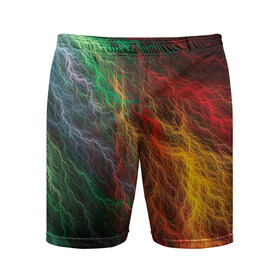 Мужские шорты спортивные с принтом Цветной разряд в Курске,  |  | абстракция | атмосфера | вода | молния | цвет