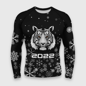 Мужской рашгард 3D с принтом Новогодний тиг 2022 со снежинками. ,  |  | 2022 | merry christmas | год тигра | нг | новогодний тигр | новогодняя символика | новый год | рождество | символ 2022 года | снежинки | тигр