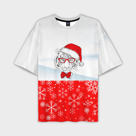 Мужская футболка OVERSIZE 3D с принтом Новогодний тигр в сугробе снега. в Петрозаводске,  |  | 2022 | merry christmas | год тигра | нг | новогодний тигр | новогодняя символика | новый год | рождество | символ 2022 года | снежинки | тигр