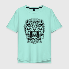 Мужская футболка хлопок Oversize с принтом EvilTiger в Белгороде, 100% хлопок | свободный крой, круглый ворот, “спинка” длиннее передней части | 2022 | клетка | кошки | символ года | тигр | череп