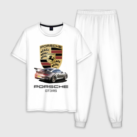 Мужская пижама хлопок с принтом Porsche GT 3 RS Motorsport , 100% хлопок | брюки и футболка прямого кроя, без карманов, на брюках мягкая резинка на поясе и по низу штанин
 | car | germany | motorsport | porsche | power | prestige | автомобиль | автоспорт | германия | мощь | порше | престиж