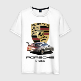 Мужская футболка хлопок с принтом Porsche GT 3 RS Motorsport в Петрозаводске, 100% хлопок | прямой крой, круглый вырез горловины, длина до линии бедер, слегка спущенное плечо. | car | germany | motorsport | porsche | power | prestige | автомобиль | автоспорт | германия | мощь | порше | престиж