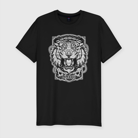 Мужская футболка хлопок Slim с принтом TigerEvil в Петрозаводске, 92% хлопок, 8% лайкра | приталенный силуэт, круглый вырез ворота, длина до линии бедра, короткий рукав | единоборства | клетка | кошки | символ года | тигр | череп