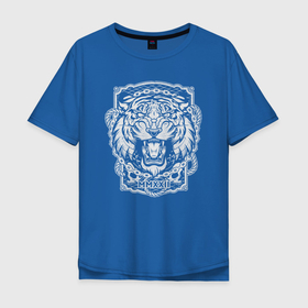 Мужская футболка хлопок Oversize с принтом TigerEvil в Белгороде, 100% хлопок | свободный крой, круглый ворот, “спинка” длиннее передней части | единоборства | клетка | кошки | символ года | тигр | череп