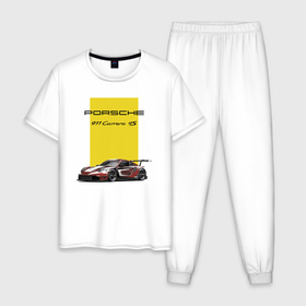 Мужская пижама хлопок с принтом Porsche Carrera 4S Motorsport в Курске, 100% хлопок | брюки и футболка прямого кроя, без карманов, на брюках мягкая резинка на поясе и по низу штанин
 | car | germany | motorsport | porsche | power | prestige | автомобиль | автоспорт | германия | мощь | порше | престиж