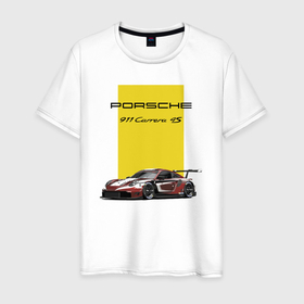 Мужская футболка хлопок с принтом Porsche Carrera 4S Motorsport в Петрозаводске, 100% хлопок | прямой крой, круглый вырез горловины, длина до линии бедер, слегка спущенное плечо. | car | germany | motorsport | porsche | power | prestige | автомобиль | автоспорт | германия | мощь | порше | престиж
